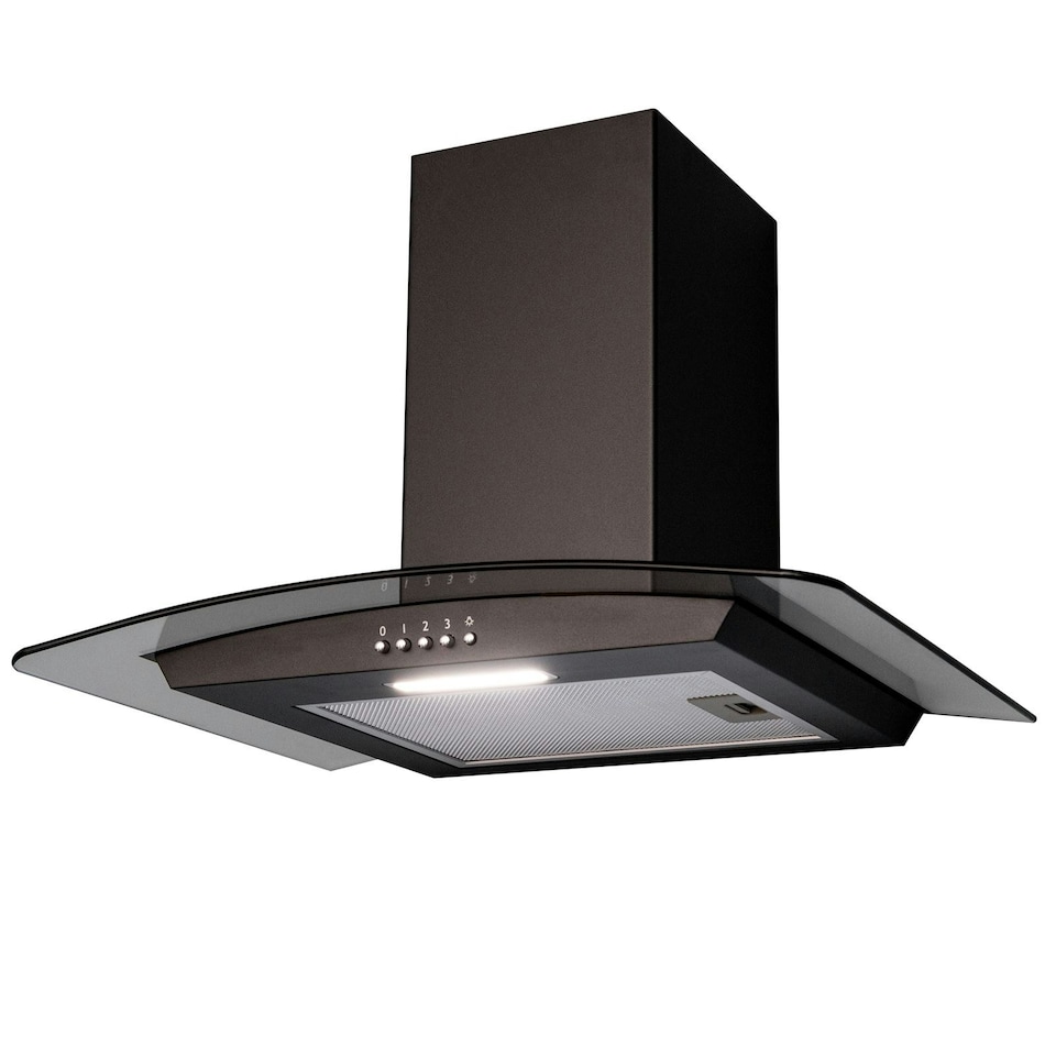 image 1 of SIA CGH60BL 60cm Black Curved Glass Chimney Cooker Hood Kitchen Extractor Fan