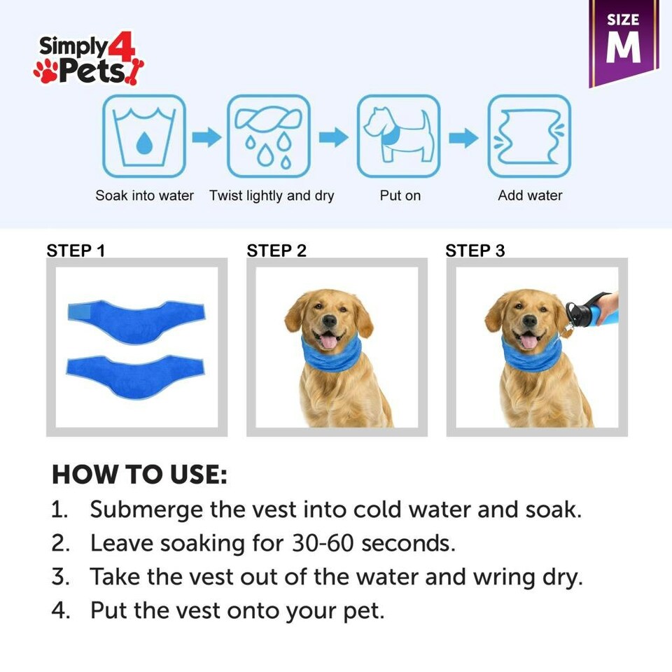 image 1 of Dog Cat Puppy Cooling Bandana Pet Cooler Ice Cool Scarf Collar Relief Med. Large Blue | L