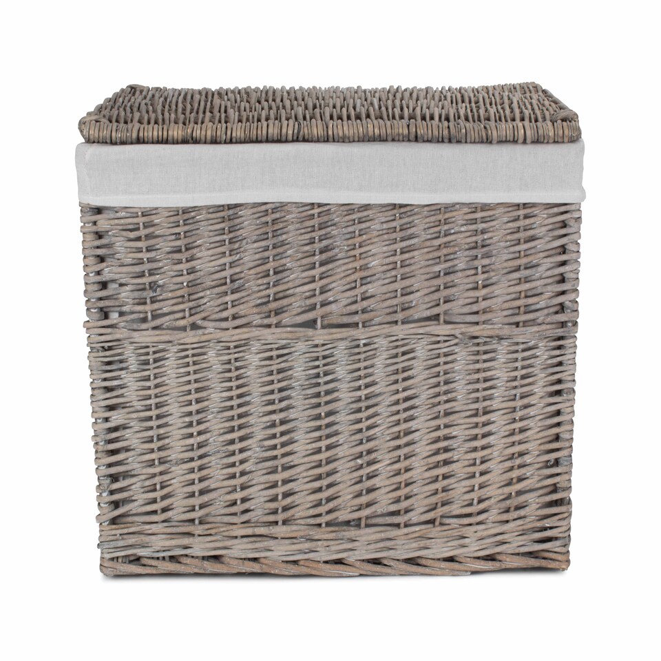 image 1 of 72cm Grey Wash Finish Storage Wicker Hamper Basket | Grey | Grey | L