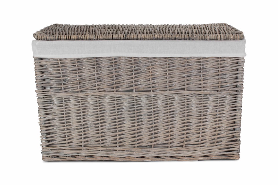 image 1 of 72cm Grey Wash Finish Storage Wicker Hamper Basket | Grey | Grey | L