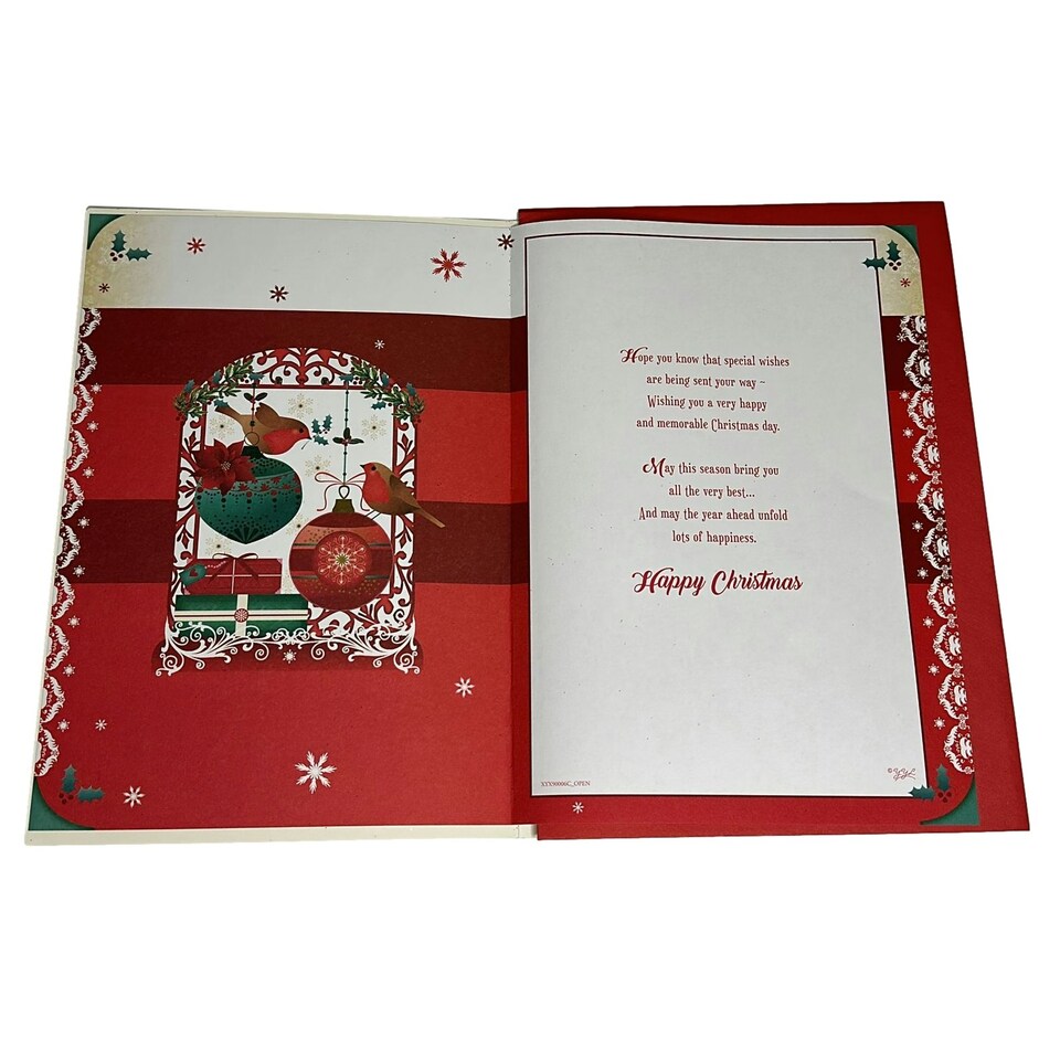 image 1 of To a Dear Sister and Brother In Law Birds On Baubles Design Christmas Card