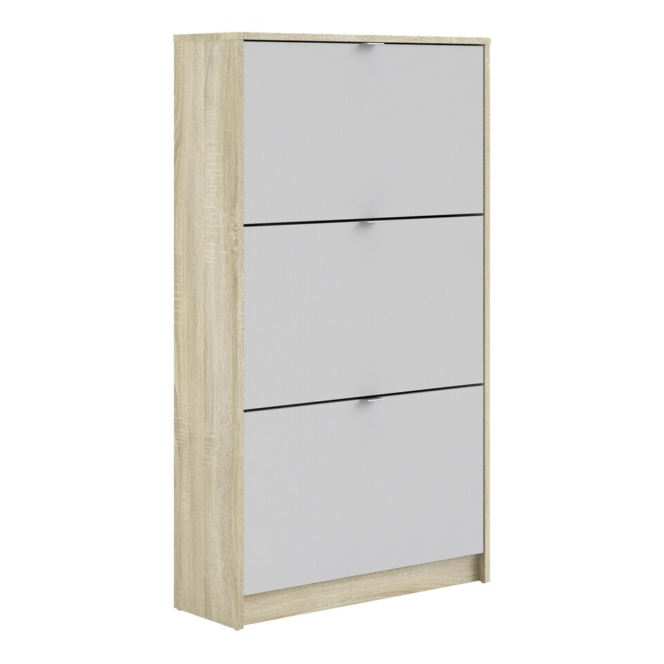 image 1 of Shoes Shoe Cabinet 3 Flip Down Doors and 2 layers Oak structure White