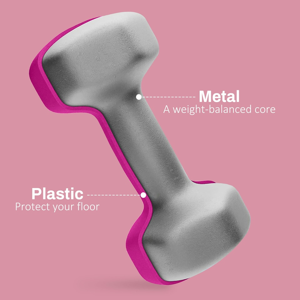 image 1 of SPORTNOW Set of 2 Hexagonal Dumbbells Weights Pair, 2 x 3kg, Pink