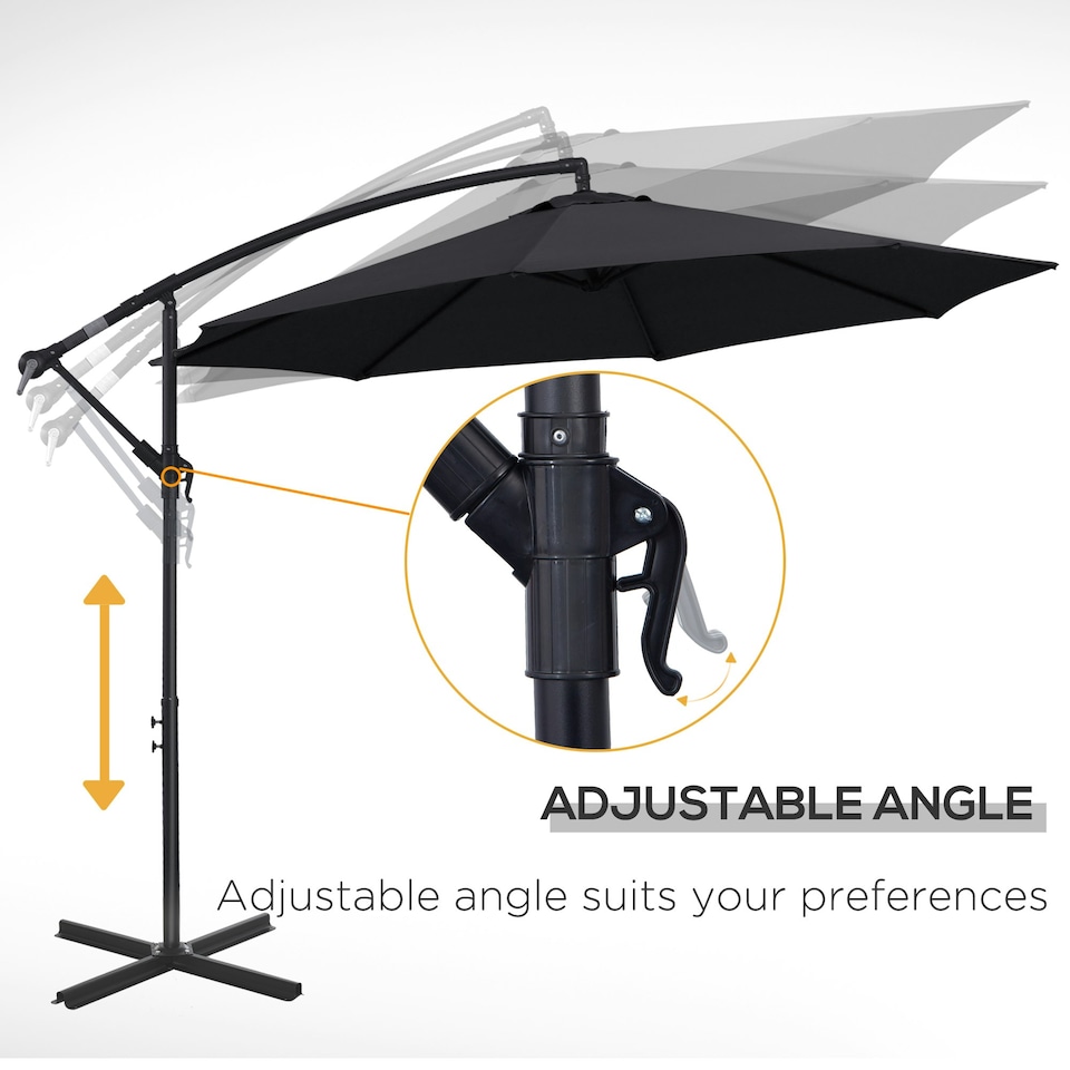 image 1 of Outsunny 3(m) Garden Banana Parasol Cantilever Umbrella w/Crank& Base, Black