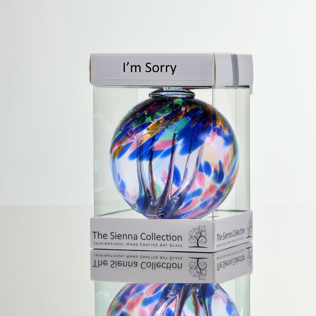 10cm Spirit Ball â Iâm Sorry (Multicoloured Blue, Handmade Glass Keepsake)