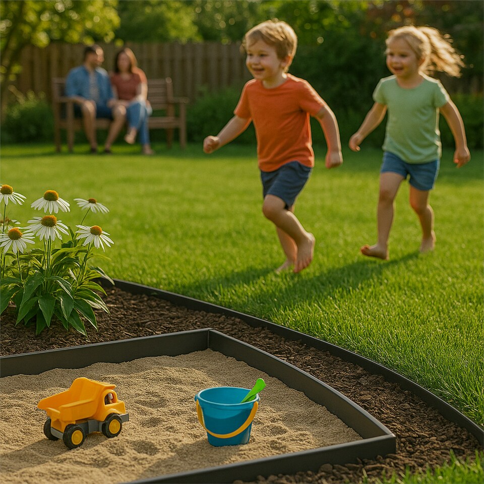 image 1 of Harbour Housewares Flexible Plastic Lawn Edging with 40 Pegs & Mallet - 10m x 4cm - Black Black