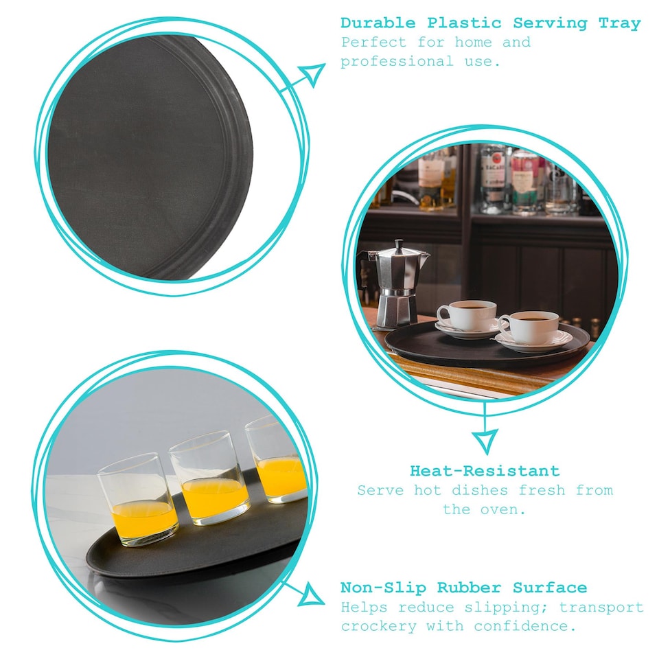 image 1 of Argon Tableware Oval Serving Tray - 63.5 x 52cm - Reusable Non Slip Stackable Rubberized Food Drinks Platter Tray | Black | Black | One Size | 1