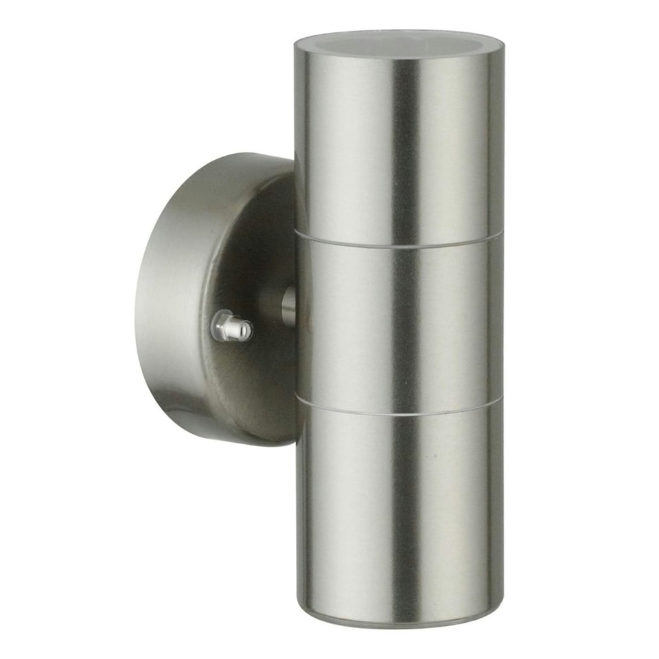 image 1 of First Choice Lighting Set of 2 Blaze Stainless Steel Outdoor Up Down Wall Lights Silver | Clear