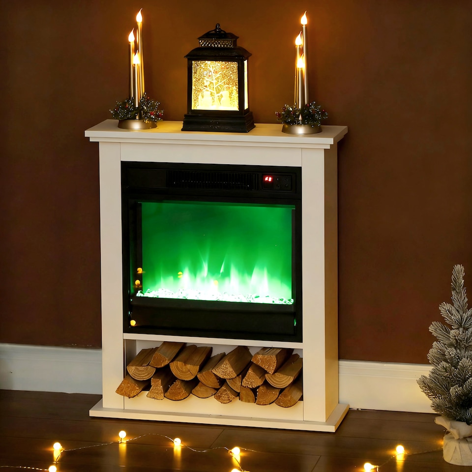 image 1 of HOMCOM 1800W White Electric Fire with Remote & Timer for Living Room