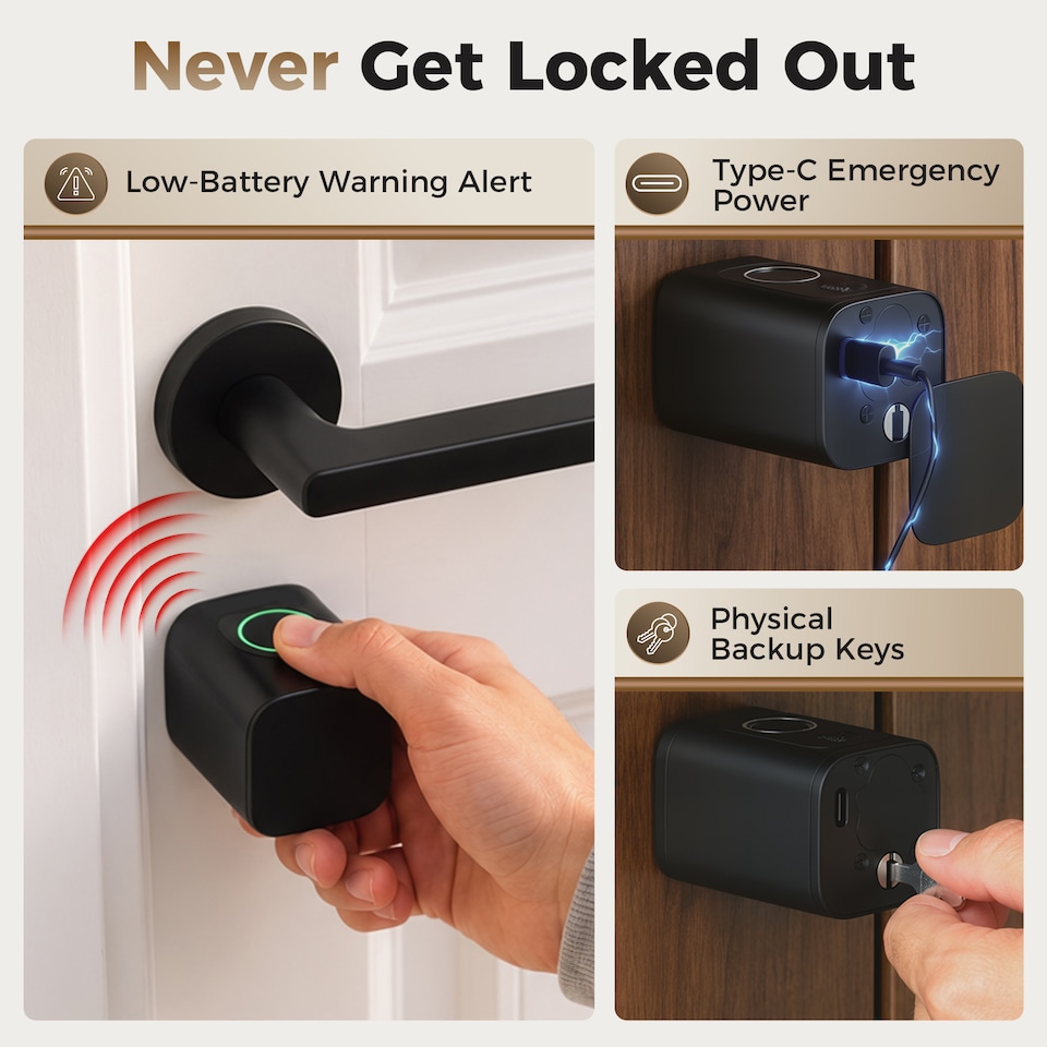 image 1 of HOMCOM Smart Door Cylinder, 5-in-1 (Fingerprint/Passcode/APP/NFC/Key)