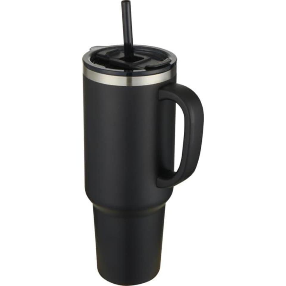 image 1 of Sydney Vacuum Insulated 1200ml Mug With Straw | Black | Solid Black | 1