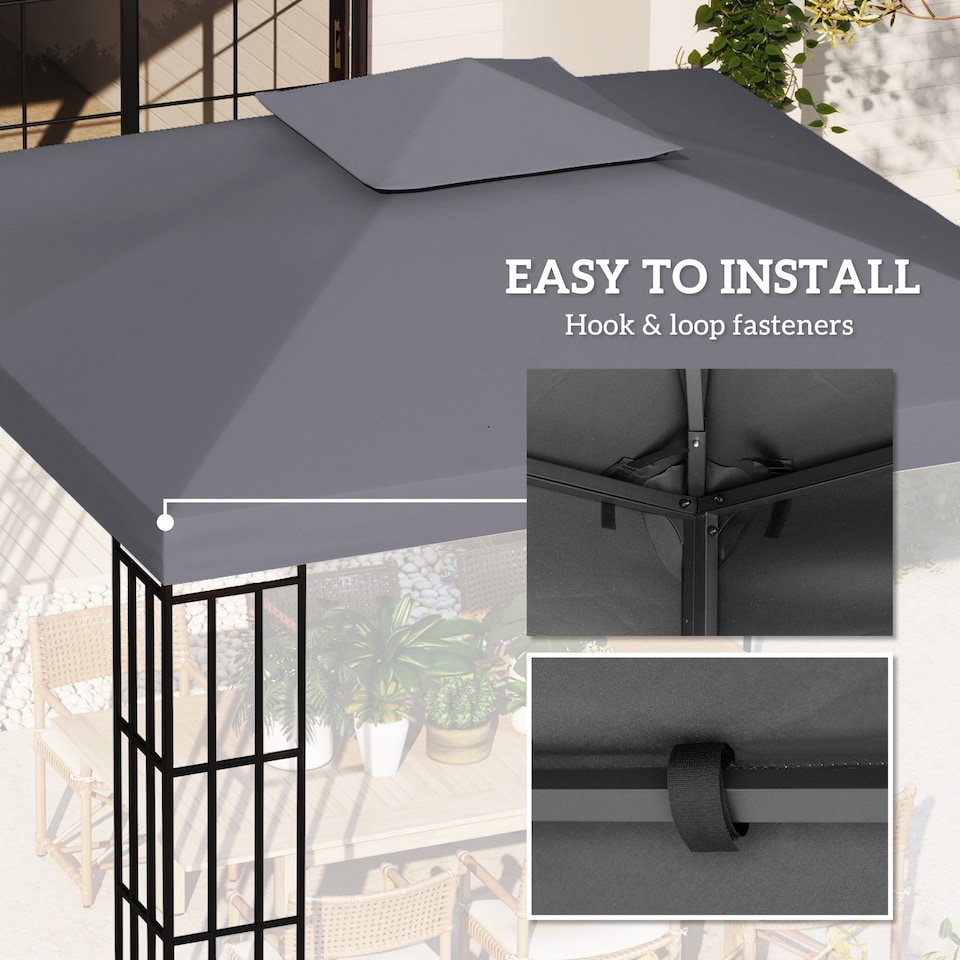 image 1 of Outsunny 3 x 3m Gazebo Canopy Replacement Cover 2Tier Roof Top Spare Part Deep Grey TOP COVER ONLY