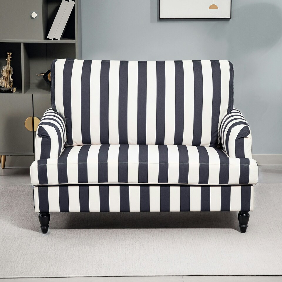 image 1 of HOMCOM Cuddle Chair with Stripe, Armchair for Living Room, Black and White