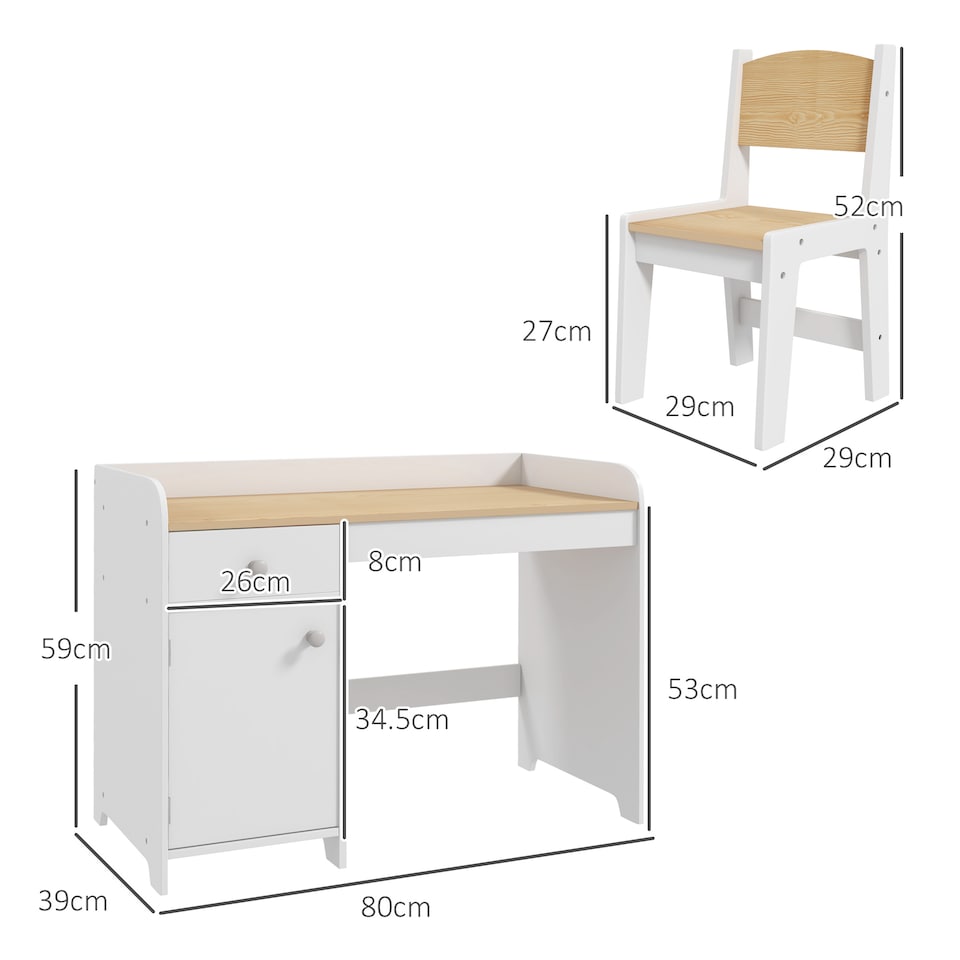 image 1 of ZONEKIZ Kids Desk and Chair Set for Ages 3-6 Years w Storage Drawer | White