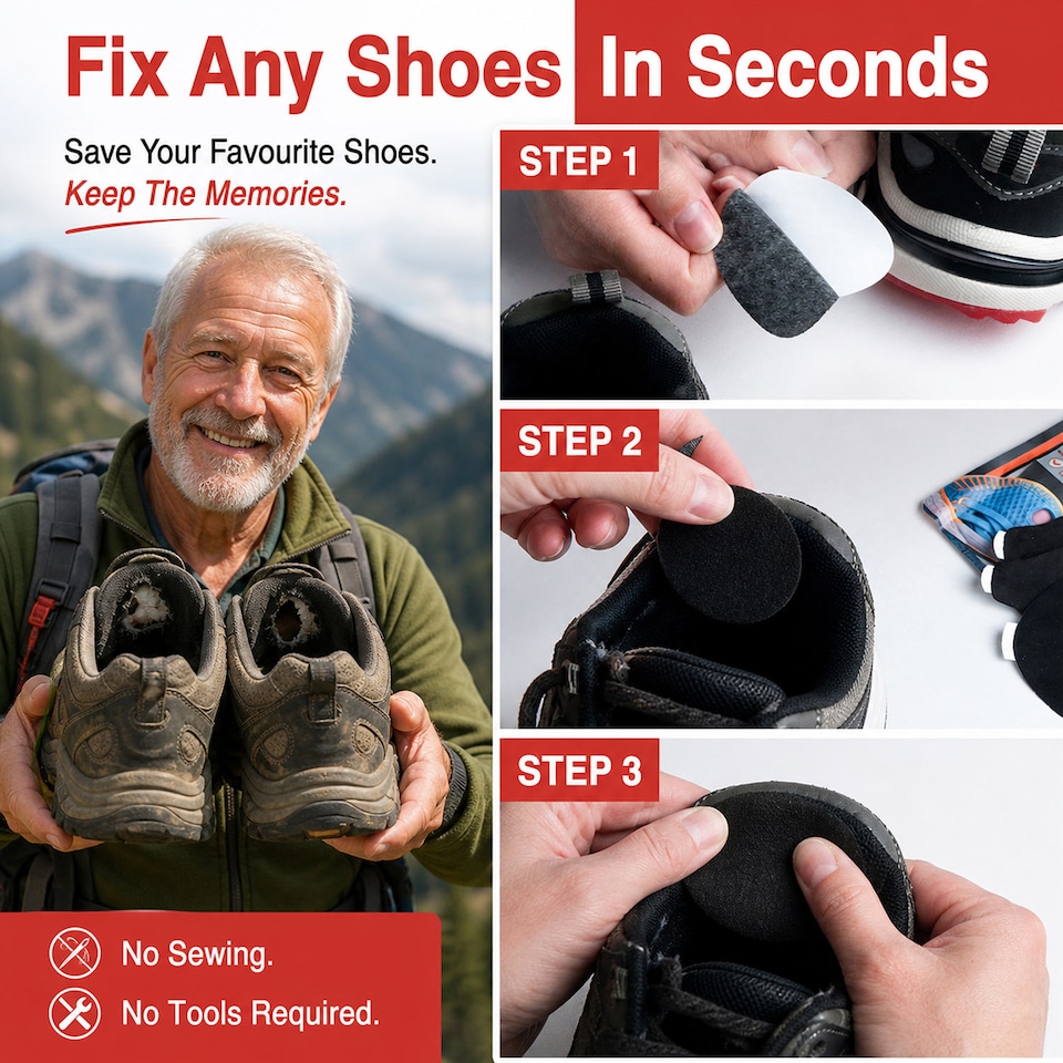 image 1 of Stick-On Shoe Heel Repair and Big Toe Hole Preventer Patch Kit