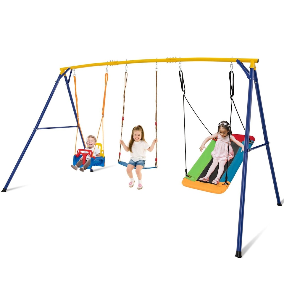 image 1 of COSTWAY 300 kg Heavy Duty Swing Set Backyard Kids Swing Set Indoor & Outdoor Playset