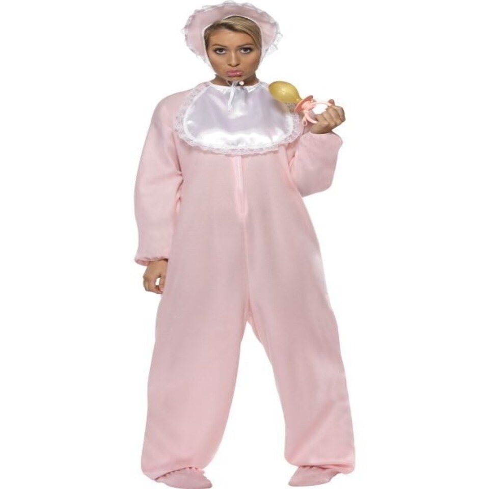 Baby Romper Costume - Pink - with Fleece Bodysuit - Bonnet & Bib - 28601
