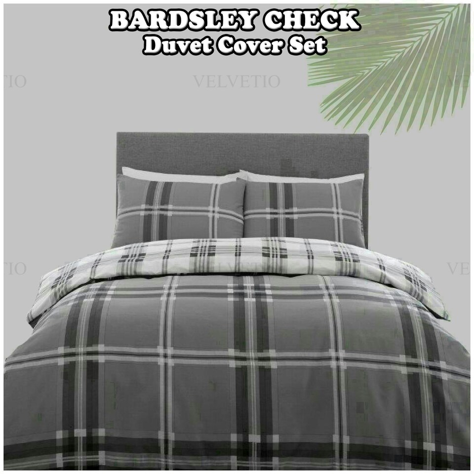 image 1 of VELVETIO Bardsley Check Printed Duvet Cover Set Reversible Polycotton Beddings Red | Double