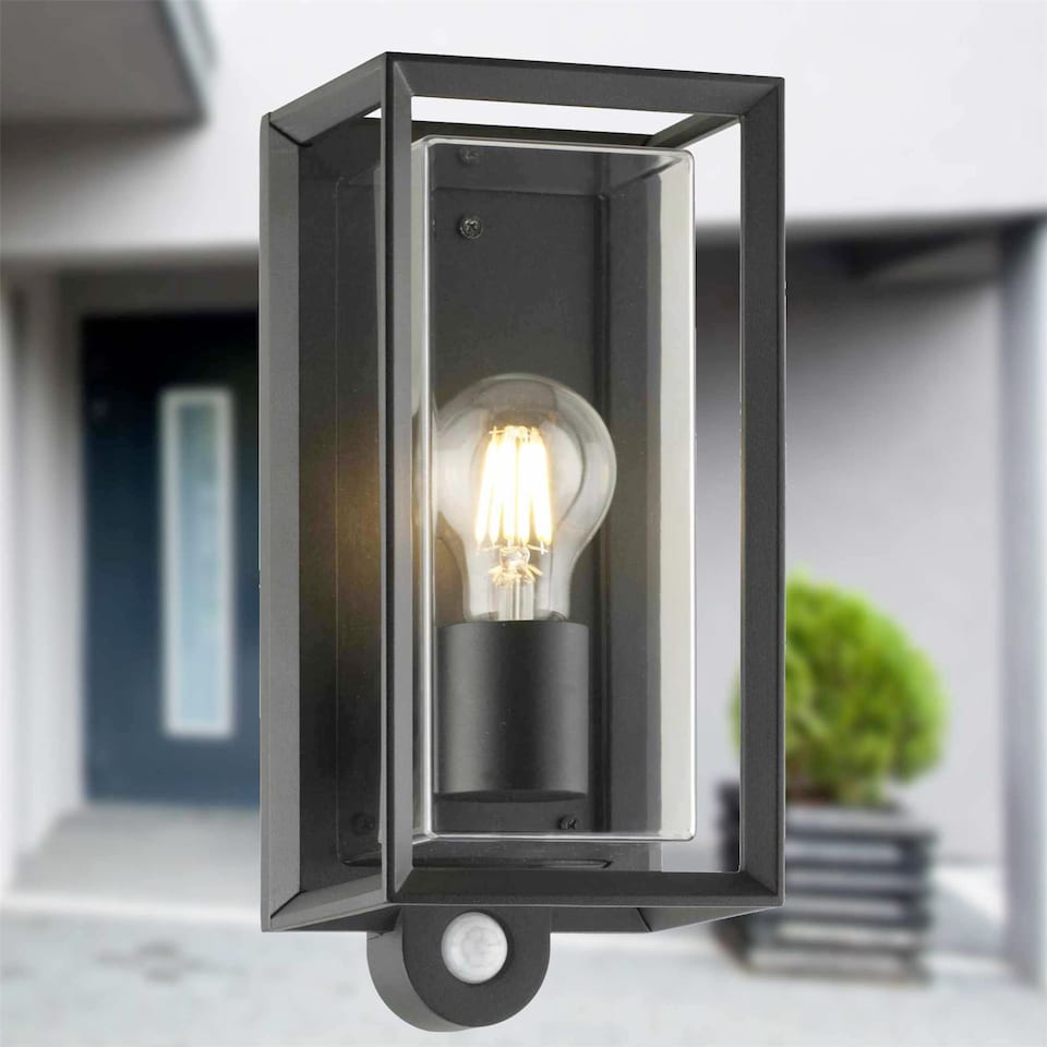 image 1 of Brandon - Black Motion Sensor Outdoor Wall Light | Black | Clear | 1