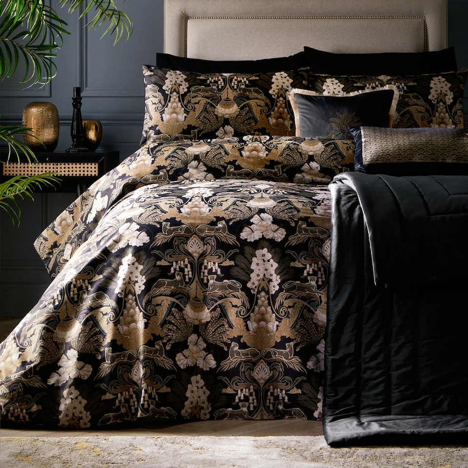 image 1 of Laurence Llewelyn-Bowen Suburban Jungle Duvet Cover Set Black/Gold