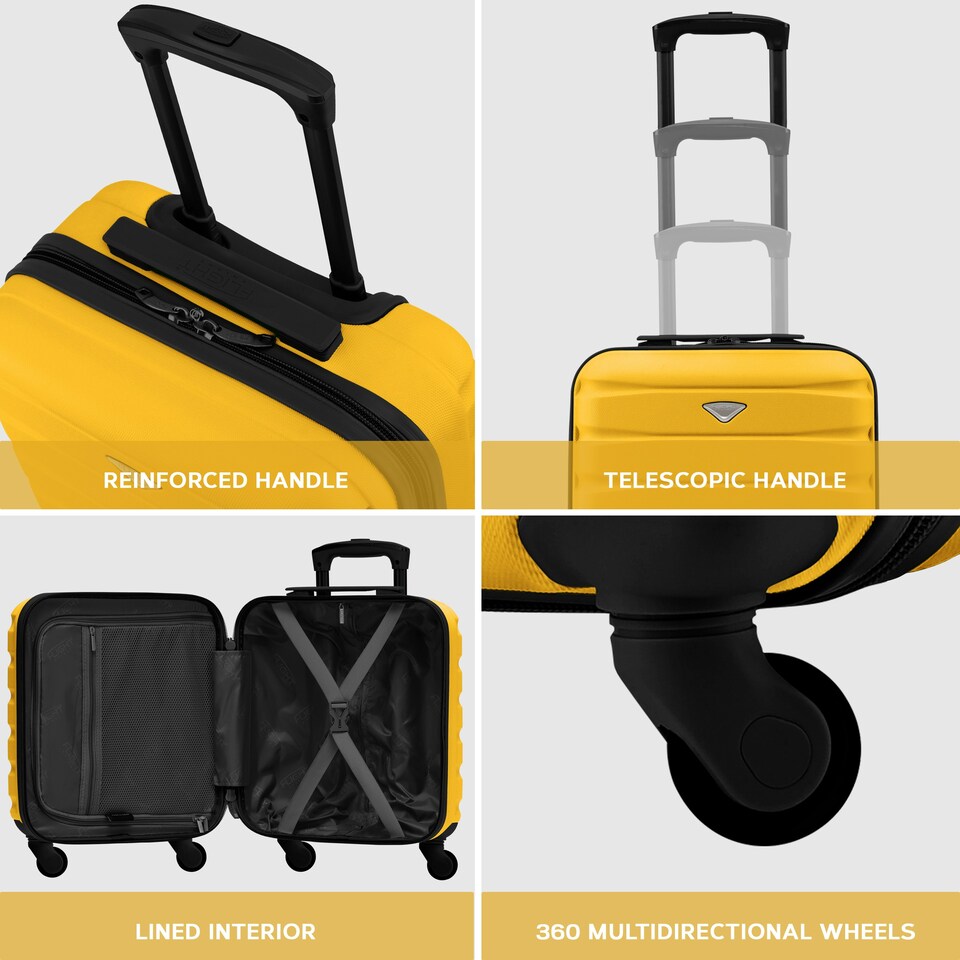 image 1 of Flight Knight Suitcase Sets 3 Piece, Large Suitcase, Extra Large Suitcase, easyJet Cabin Bag 45x36x20cm Underseat Carry On, 100+ Airlines Approved - BA, Ryanair Yellow | Yellow/Black  | Large