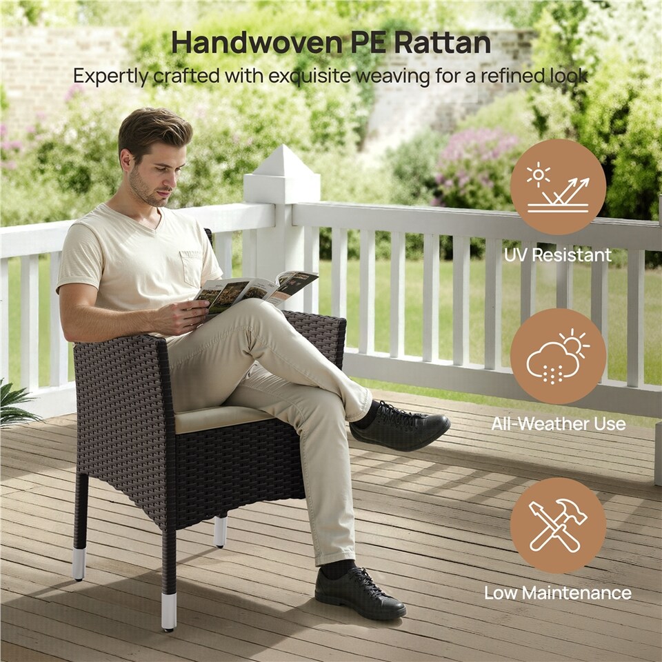 image 1 of Yaheetech Set of 2 Patio PE Rattan Chairs-Brown&Beige | Multi | Brown&Beige