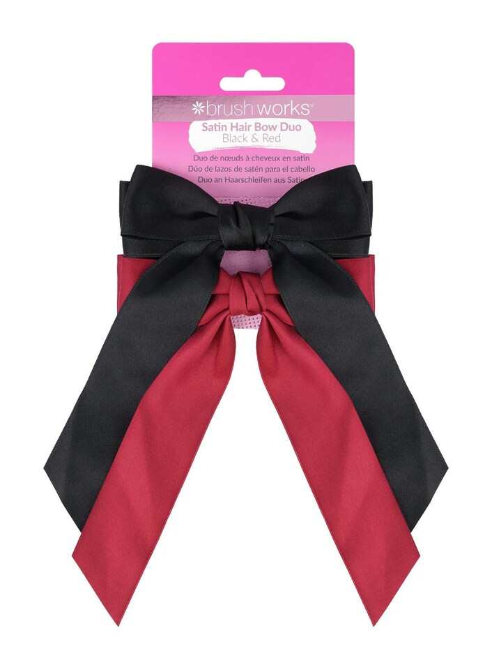 image 1 of Brushworks Satin Hair Bow Duo – Red & Black