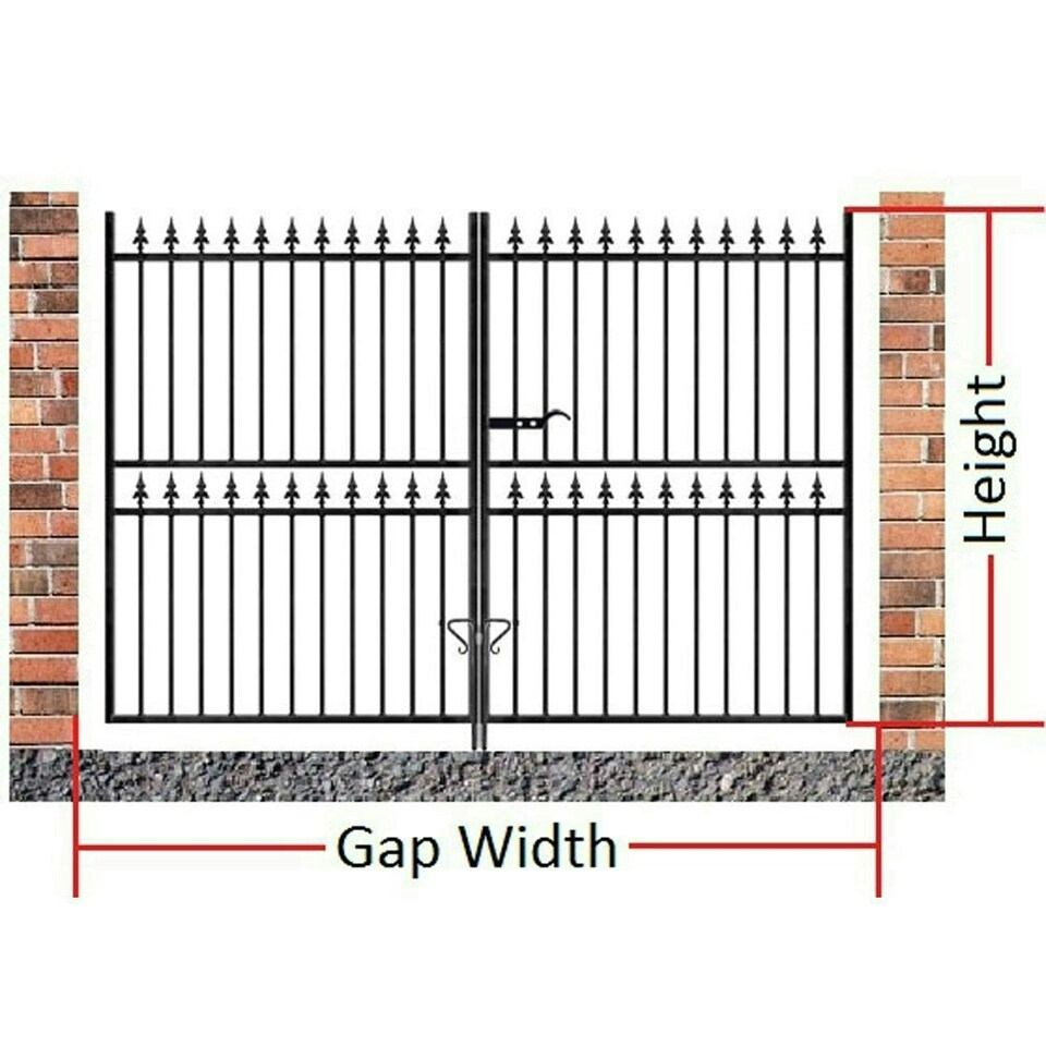 image 1 of Corfe Premium Spear Top Tall Flat Top Double Gate - Steel - Fits Gap 3353 mm x 1778 mm High - Electro Galv./Black Powder Coated Black