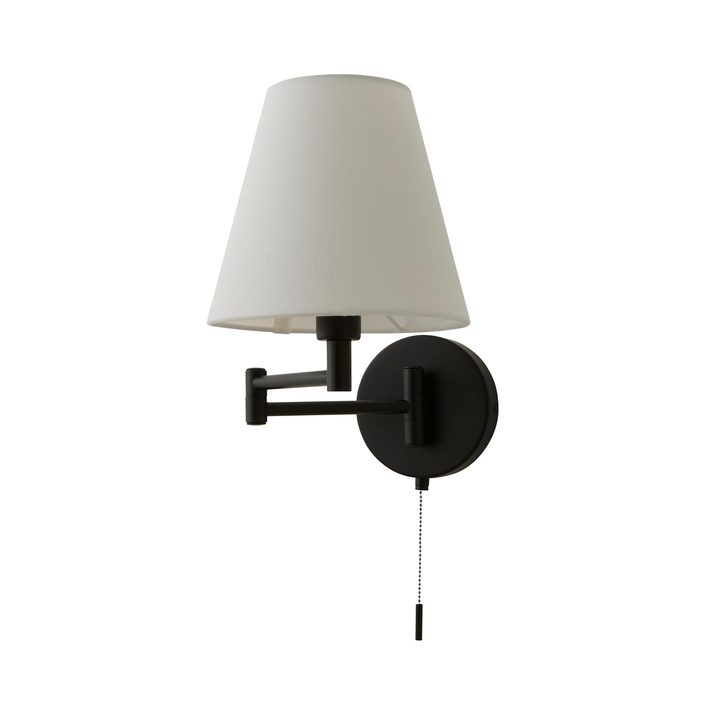 ValueLights Sonia Adjustable Swing Arm Wall Light with Tapered Linen Lamp Shade in Black
