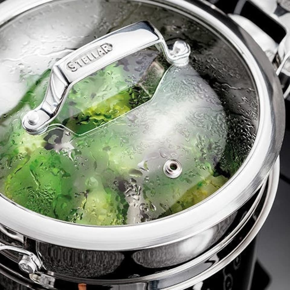 image 1 of Stellar Premium Steamer Insert With Glass Lid
