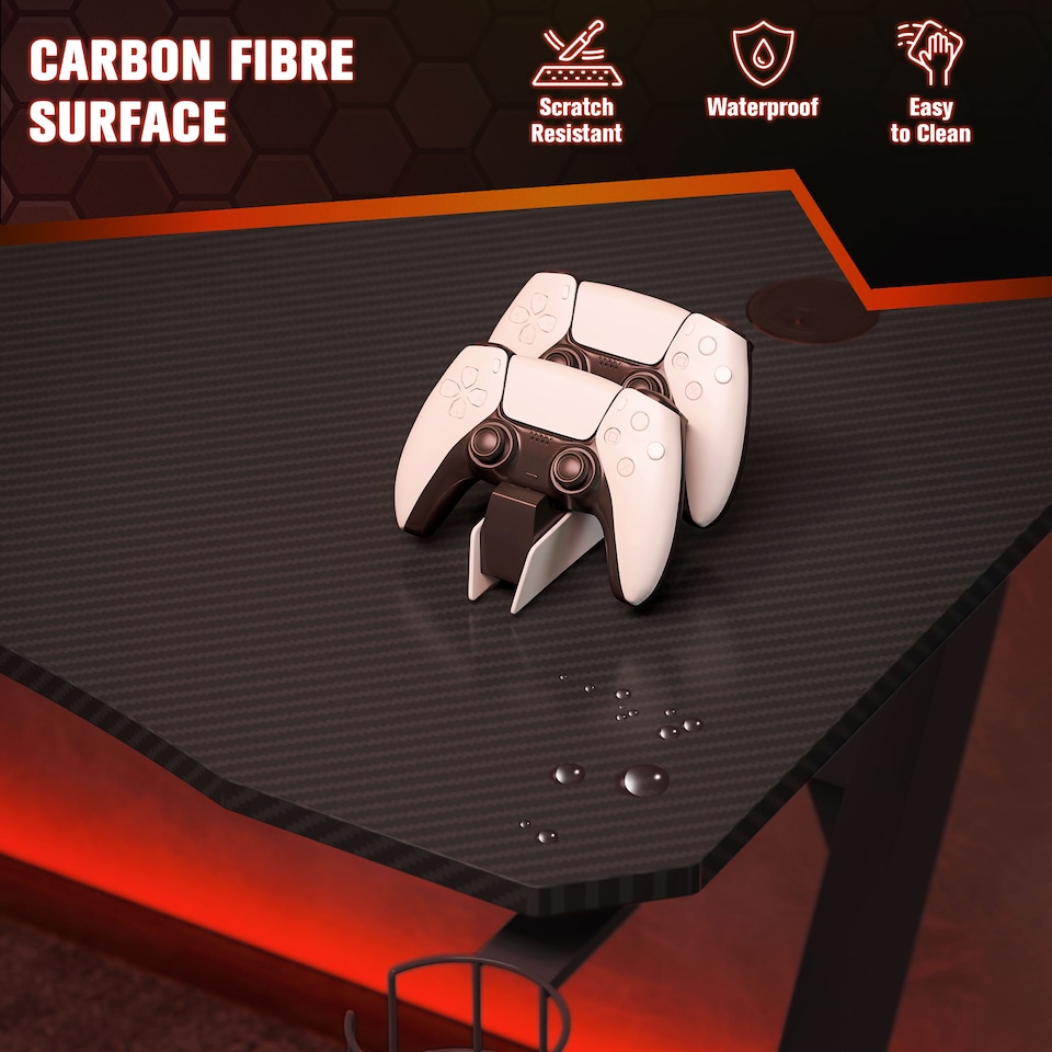 image 1 of HOMCOM Gaming Desk 120 x 65 cm Steel Frame with Cup Holder, Headphone Hook, Adjustable Feet and Cable Organiser, Home Office Computer Table, Black