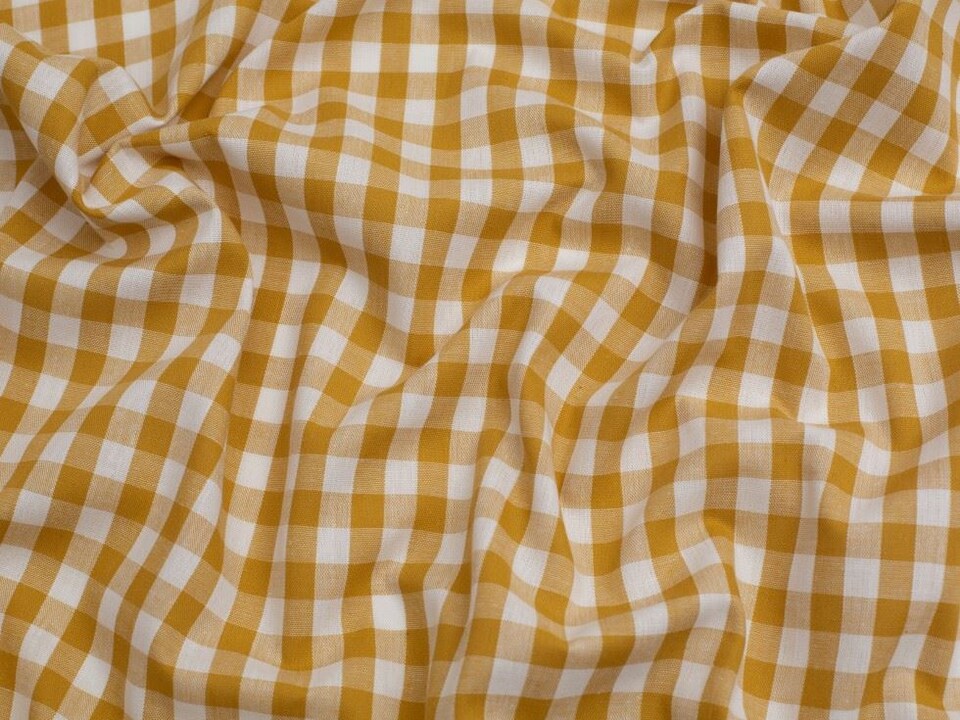 Minerva Core Range Gold 3/8 inch Check Vintage Gingham Fabric for Dressmaking, 142.5cm / 56" Wide - per metre