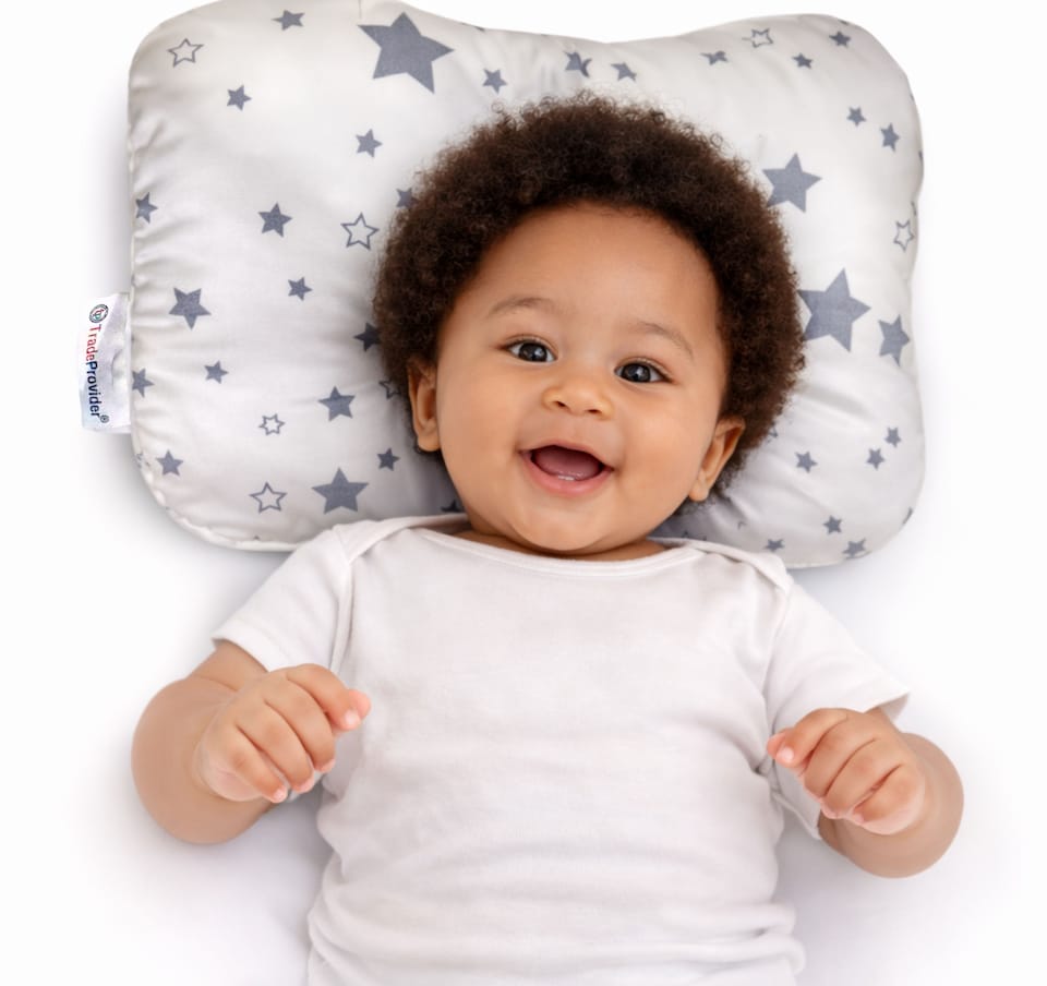 image 1 of TradeProvider® Baby Head Support Cushion for Pram, Pushchair, Stroller, Infant Support Pad, Newborn Travel Headrest (Starlight Grey Collection)