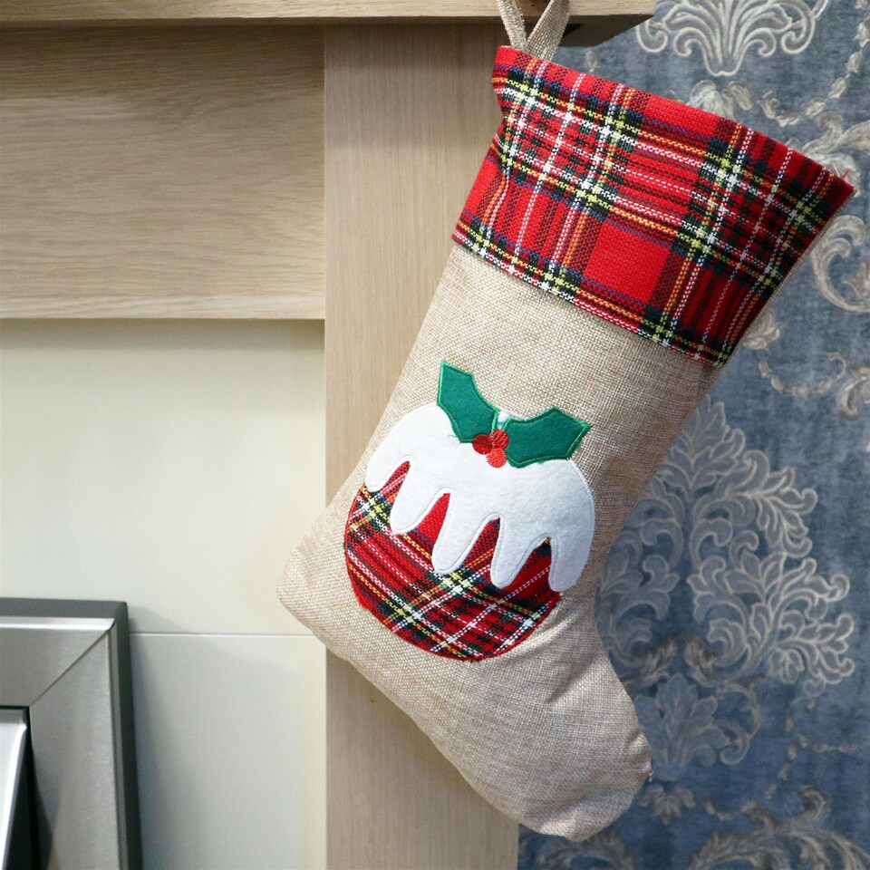 image 1 of Christmas Pudding Design Stocking , Novelty Festive Stocking for Fireplace & Christmas Displays