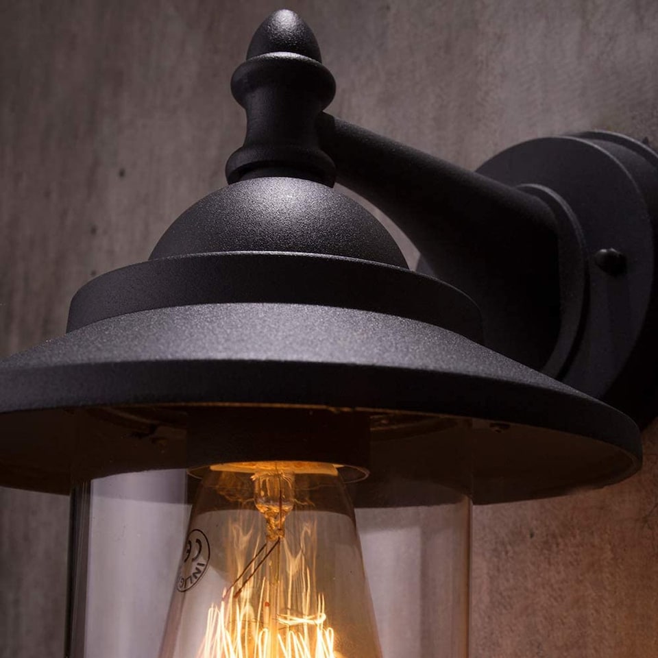 image 1 of CGC Lighting Ryder Matt Black Fisherman Lantern Wall Light IP54 E27 | Black | Black | Height: 24.7 cm, Width: 18 cm, Depth: 20.5 cm