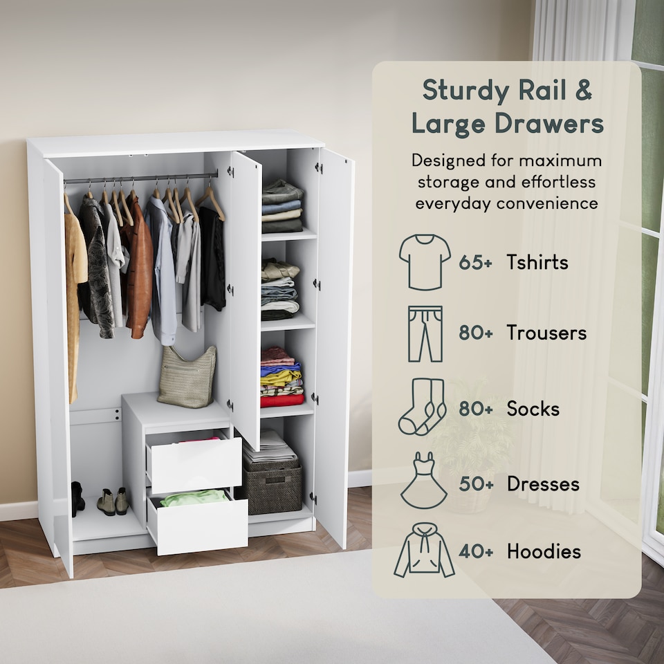 image 1 of Vida Designs Glinton 3 Door 2 Drawer Wardrobe With Clothes Rail, White