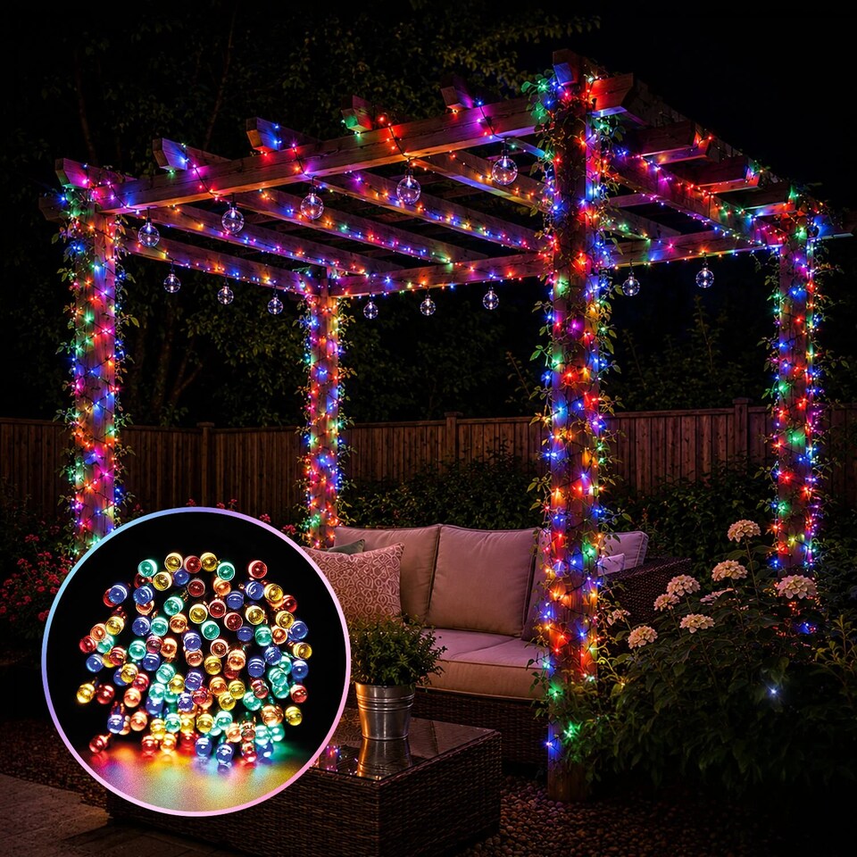 image 1 of Coopers Of Stortford Solar String Lights 200 LED 21.9m 8 Light Effects