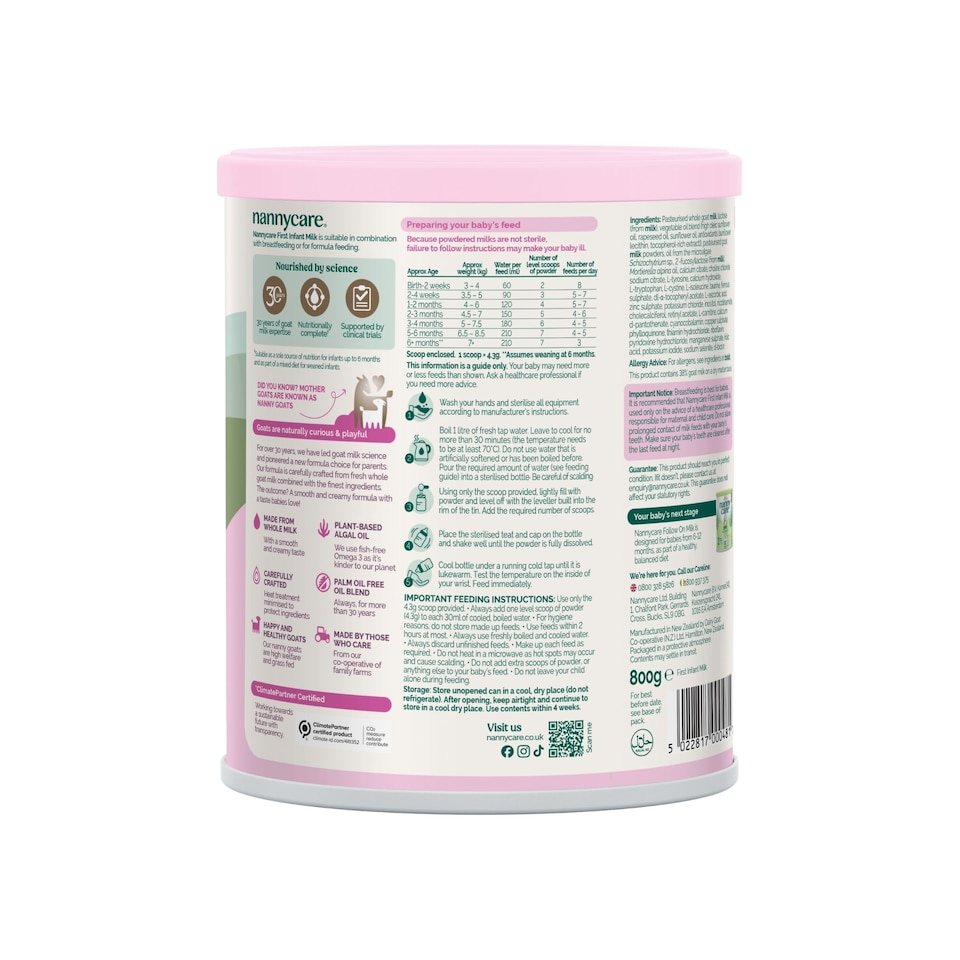 image 1 of Nannycare First Infant Goat Milk Formula - Stage 1 (800g - box of 6)