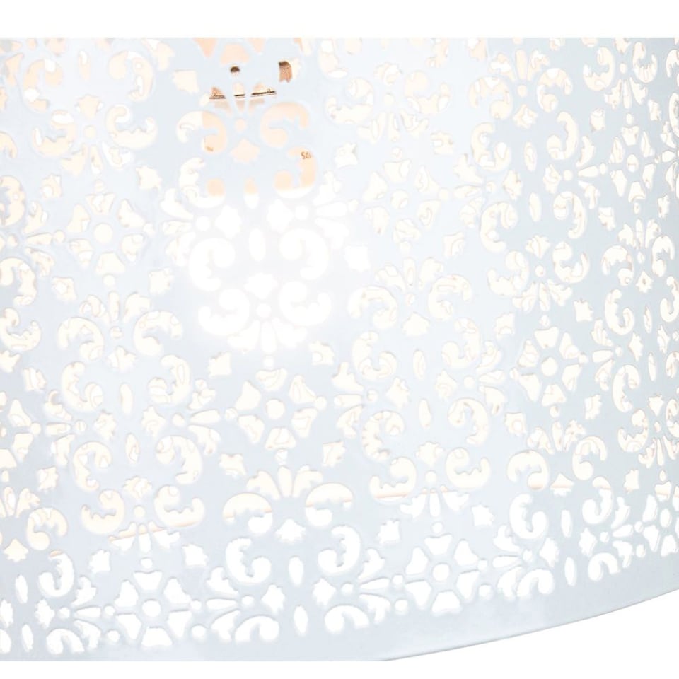 image 1 of Moroccan Designed Large White Metal Pendant Light Shade with Floral Decoration | White | White | 1