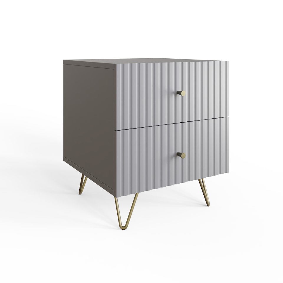 image 1 of Thalia Ribbed 2 Drawer Bedside Table Pair | Grey | Grey