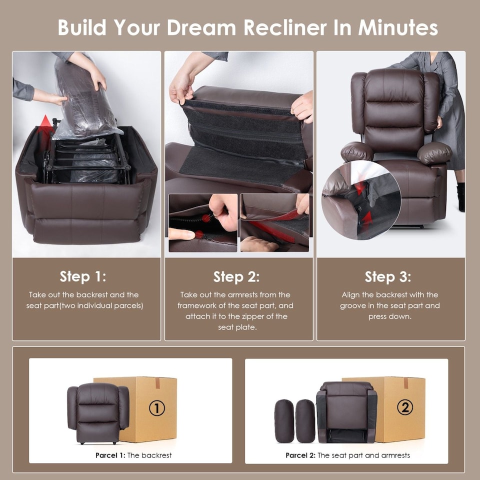 image 1 of Rattantree PU Leather Recliner Chair Manual Reclining Armchair