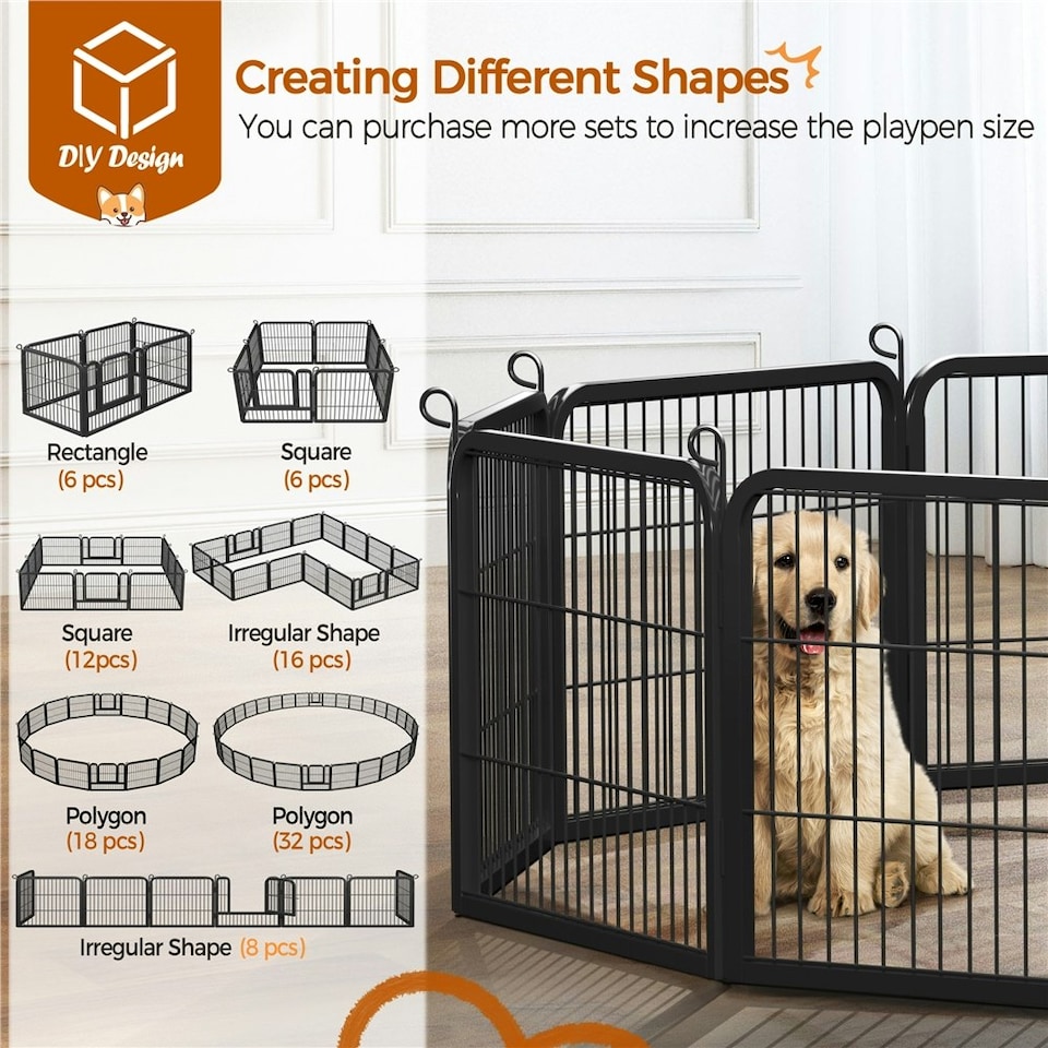 image 1 of Yaheetech 12 Metal Dog Playpen Panels, 80 × 60 cm Black