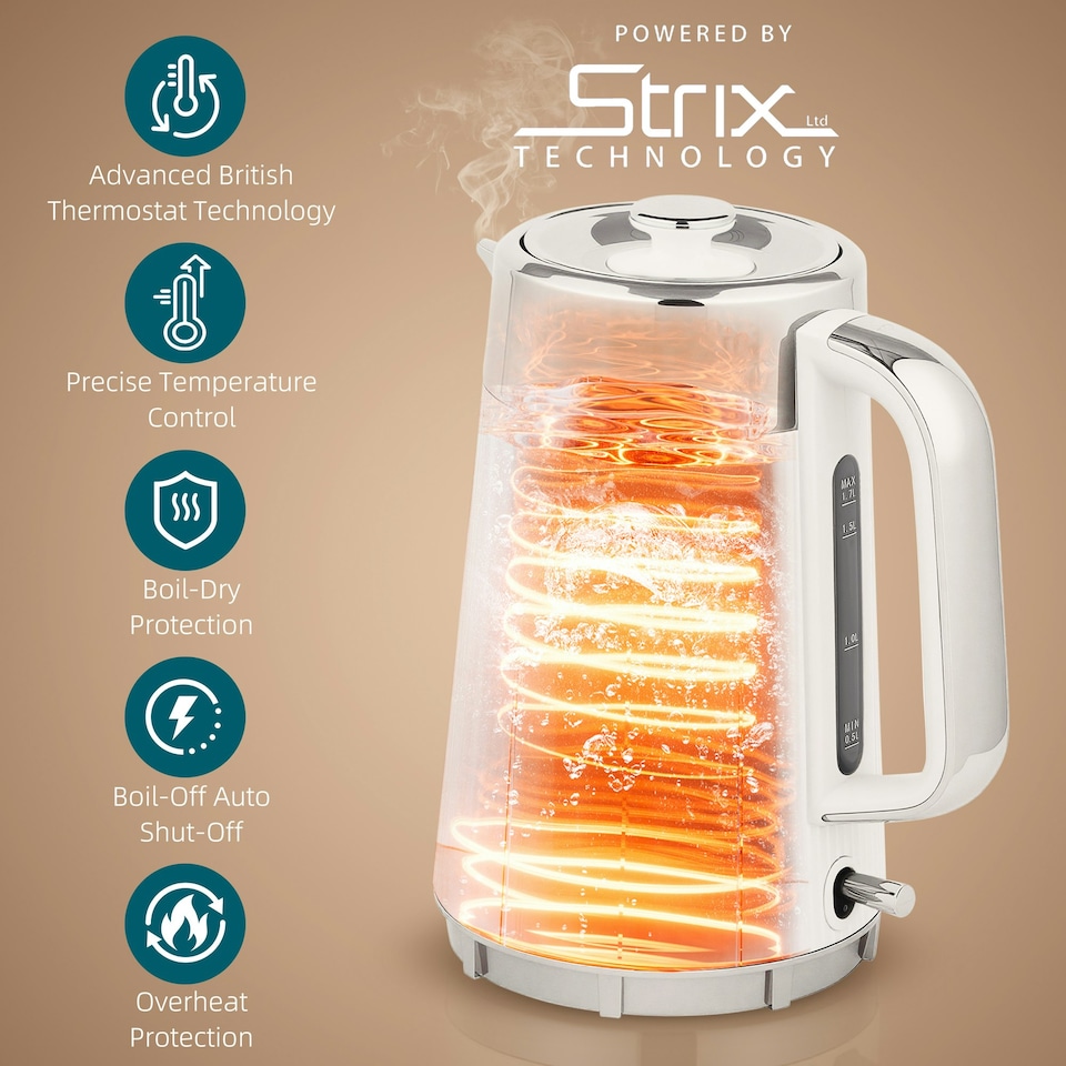 image 1 of HOMCOM 1.7L 3000W Rapid Boil Kettle and 4 Slice Toaster Set Crumb Tray White