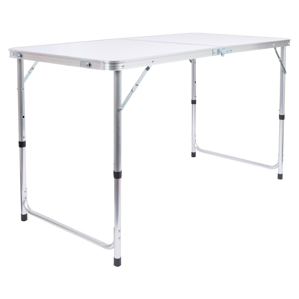 image 1 of Harbour Housewares Height Adjustable Aluminium Folding Picnic Table - 120cm (4ft) - White | White | White