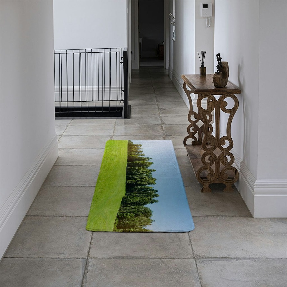 image 1 of Beauty landscape of grass field with forest trees and environment public park with sun rays Designer (Runner Rug)