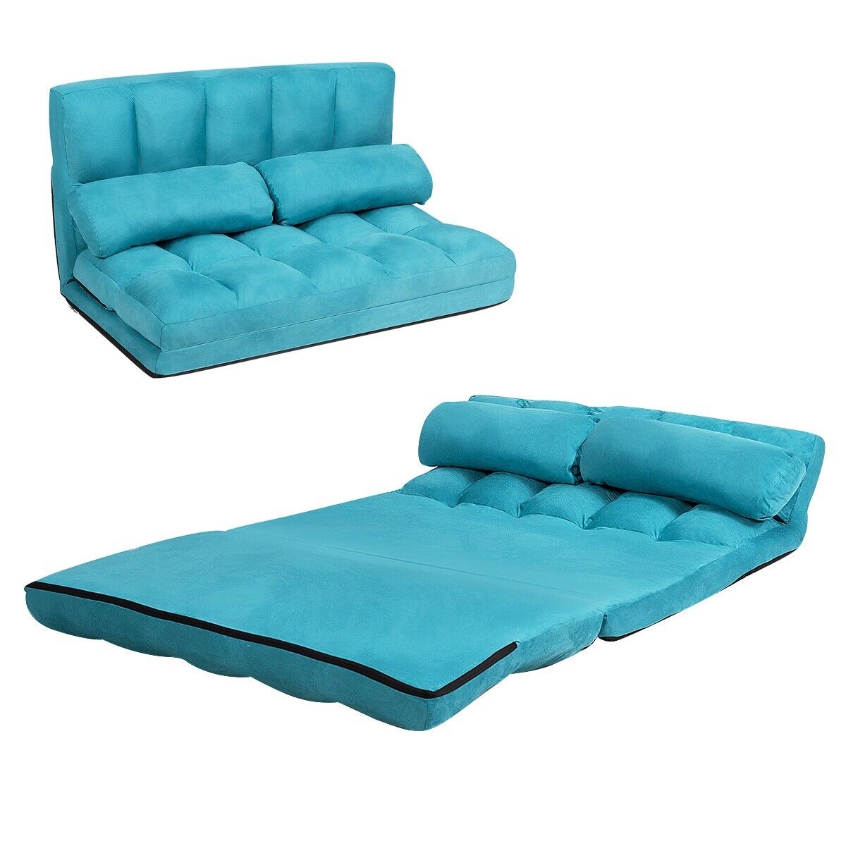 3 IN 1 Folding Lazy Sofa Bed Floor Sleeper Seat 6-Position Adjustable 2 Pillows