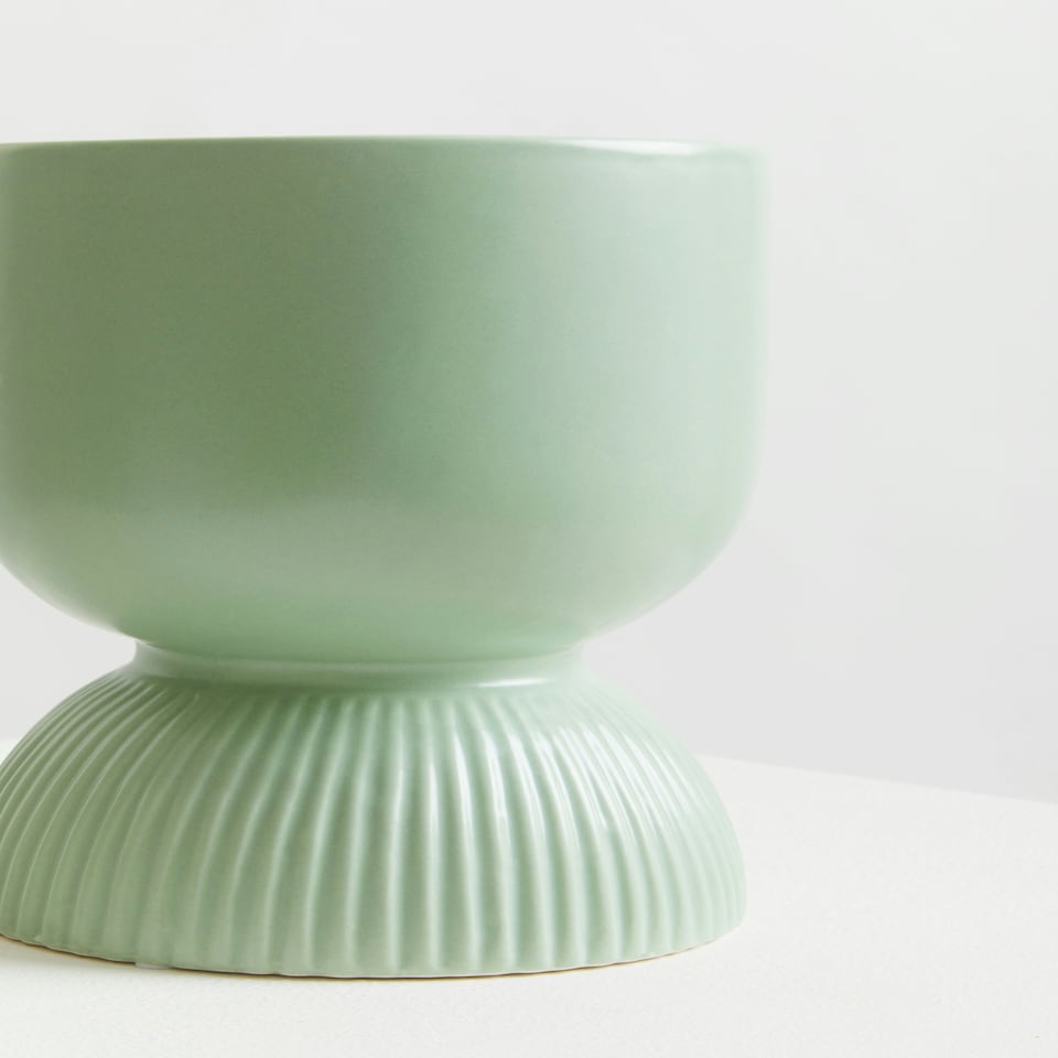 image 1 of Interiors by Premier Sage Green Planter, Durable Ceramic Construction Of Outdoor Pot, Cylindrical Design Garden Flower Planter Green