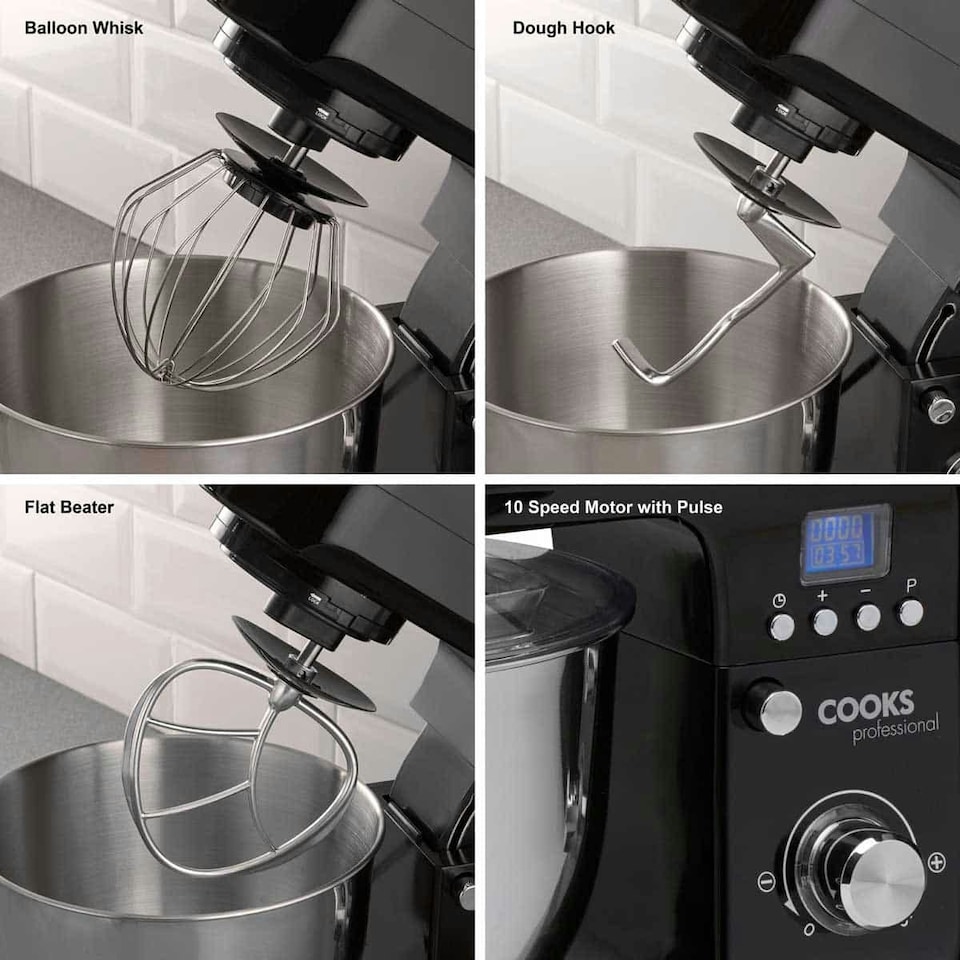 image 1 of Cooks Professional Multi-Function Stand Mixer | 1200W | Large 6.2 Litre Mixing Bowl | 10 Speed Settings | Black