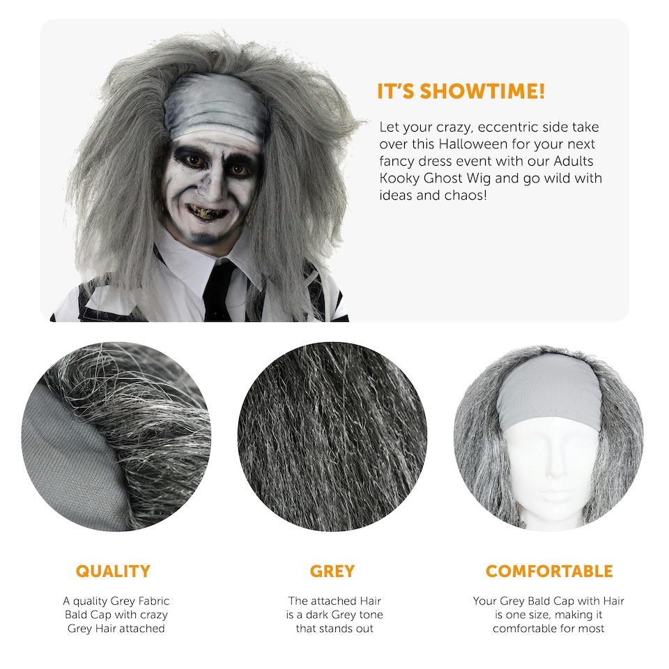 image 1 of Crazy Ghost Wig – Wild White Fancy Dress Hairpiece for Halloween & Spooky Costumes N/A | One Size
