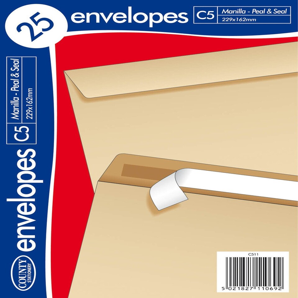 image 1 of Pack of 25 C5 Peel & Seal Manilla Envelopes